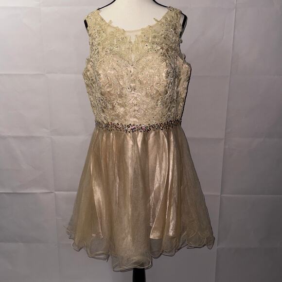 ELIZABETH by GLS Champagne Party Prom Sequin Beaded Dress women’s size XL - Picture 1 of 9